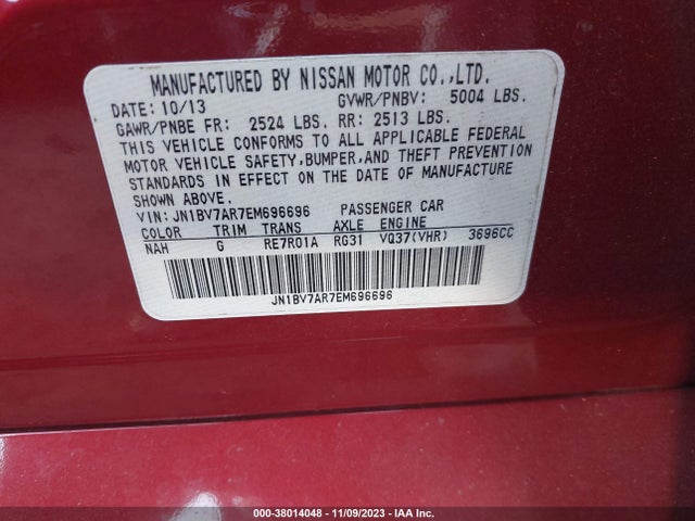 2014 INFINITI Q50 SPORT VIN: JN1BV7AR7EM696696