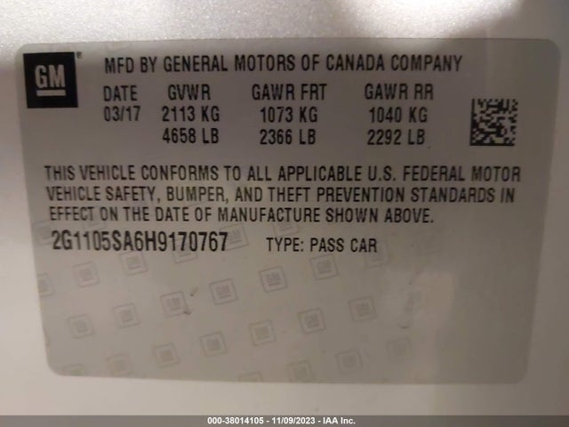 Chevrolet IMPALA 1LT 2017 2G1105SA6H9170767 Image 9