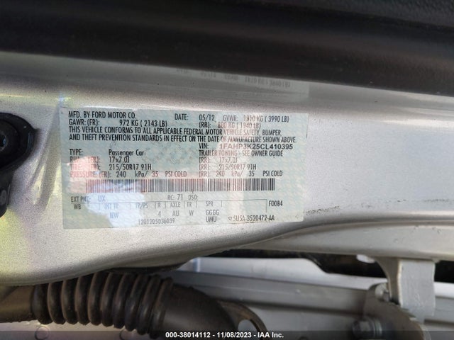 2012 FORD FOCUS SE VIN: 1FAHP3K25CL410395