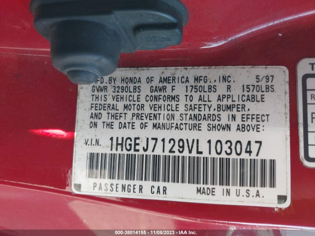 1997 HONDA CIVIC HX VIN: 1HGEJ7129VL103047
