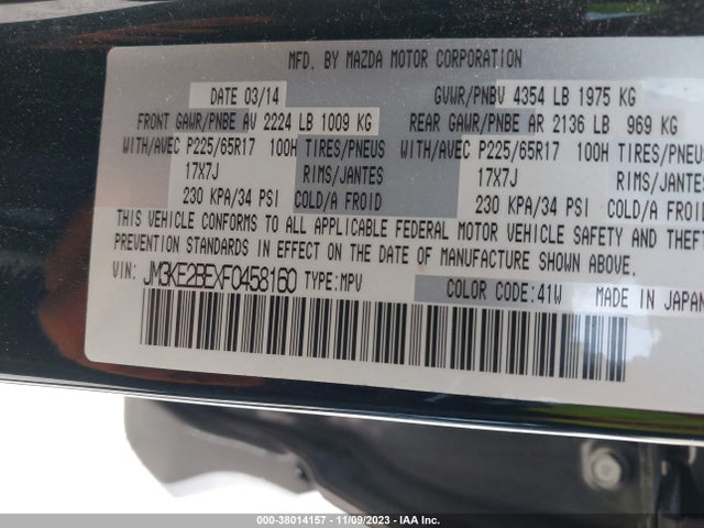 2015 MAZDA CX-5 SPORT VIN: JM3KE2BEXF0458160