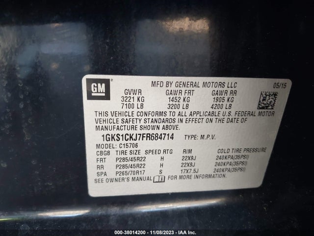 GMC YUKON DENALI 2015 1GKS1CKJ7FR684714 Image 9