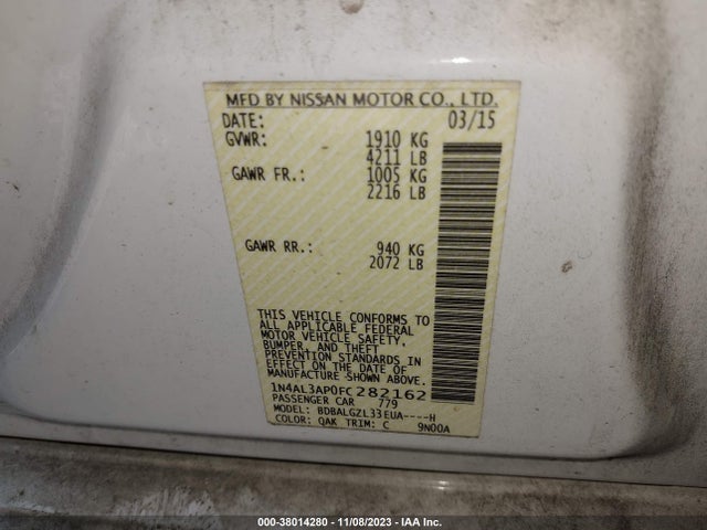 2015 NISSAN ALTIMA 2.5 S VIN: 1N4AL3AP0FC282162