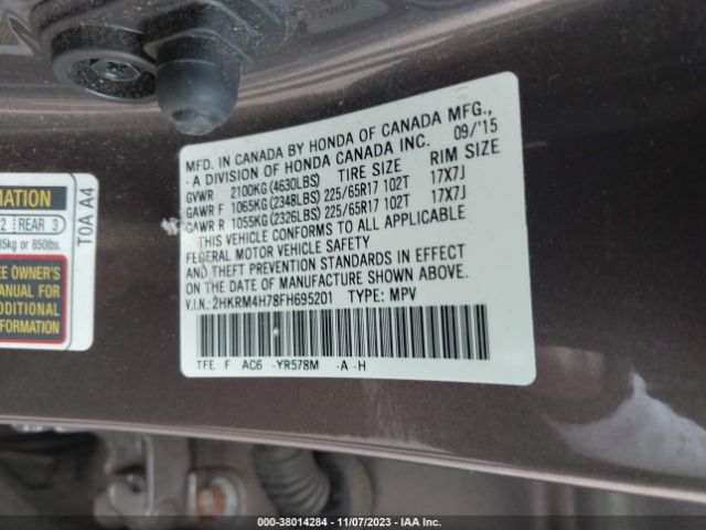 2HKRM4H78FH695201 Honda Cr-v Ex-l