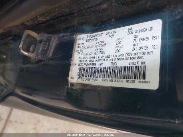 2000 DODGE DAKOTA SLT/SPORT VIN: 1B7GL22N5YS515506