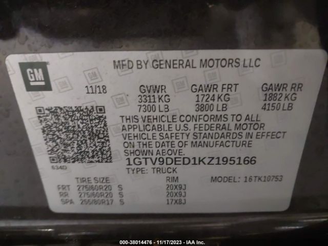 1GTV9DED1KZ195166 GMC Sierra 1500 Slt