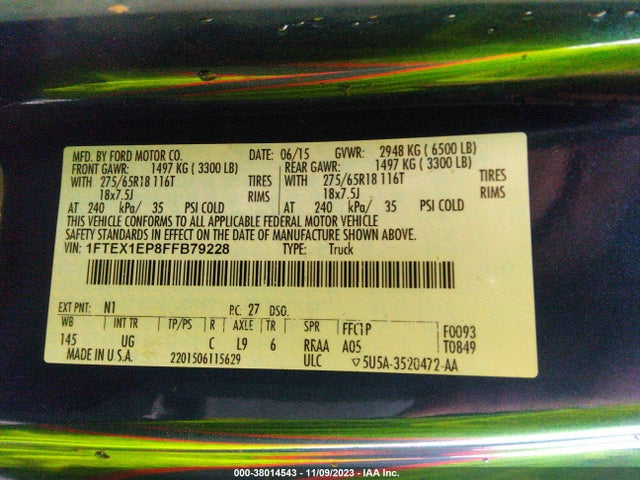 Ford F-150 Xlt/xl/lariat 2015 1FTEX1EP8FFB79228 Image 9