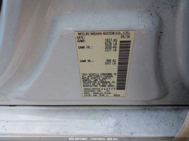 2016 NISSAN ALTIMA 2.5/2.5 S/2.5 SL VIN: 1N4AL3AP5GC212772