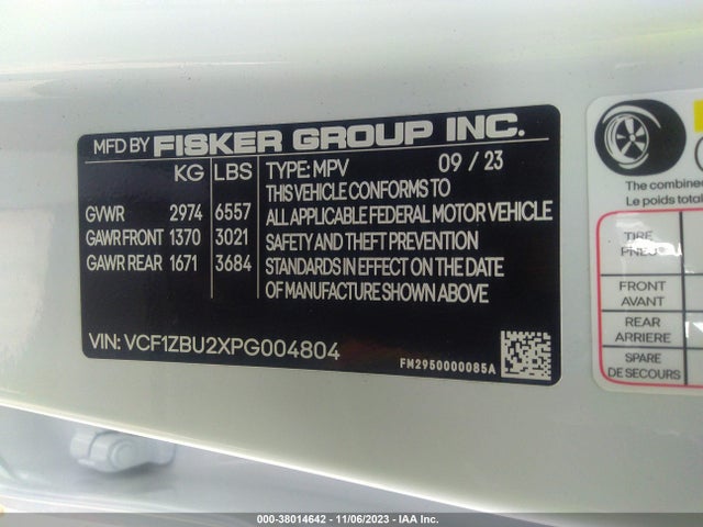 Fisker Ocean One 2023 VCF1ZBU2XPG004804 Image 9