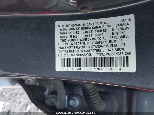 2018 HONDA CIVIC LX VIN: 2HGFC2F50JH572006