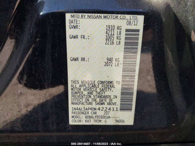 2013 NISSAN ALTIMA 2.5 VIN: 1N4AL3AP4DN422411