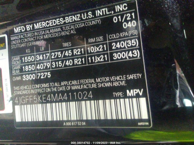 4JGFF5KE4MA411024 Mercedes-Benz Gls 450