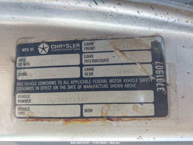 1977 DODGE D100 D14AE7S223999     Photo 8