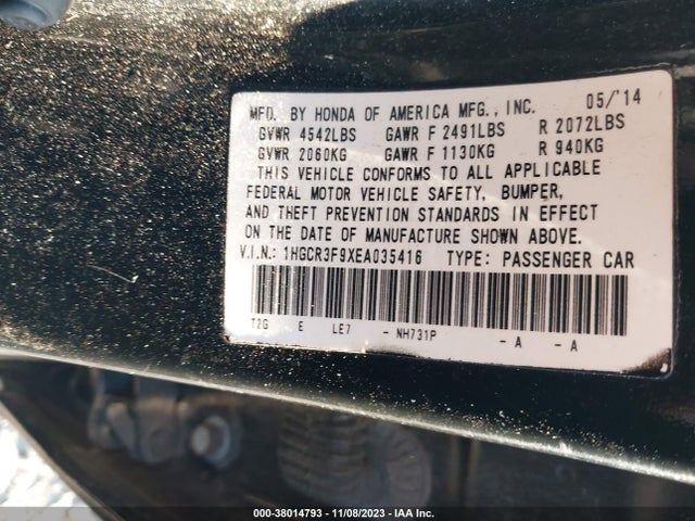 Honda Accord Touring 2014 1HGCR3F9XEA035416 Image 9