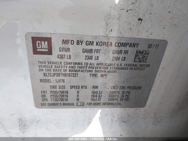 Chevrolet Trax Lt 2017 KL7CJPSB7HB167227 Image 9