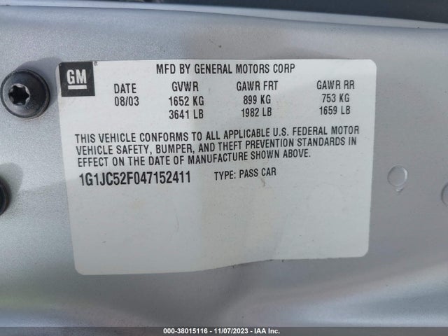 2004 CHEVROLET CAVALIER BASE VIN: 1G1JC52F047152411