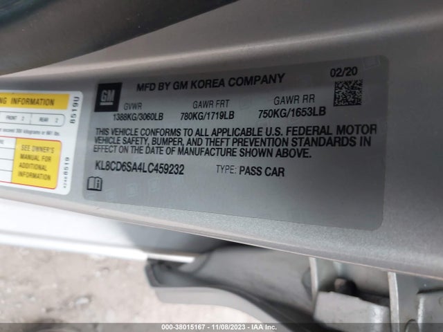 Chevrolet Spark Fwd 1lt Automatic 2020 KL8CD6SA4LC459232 Image 9