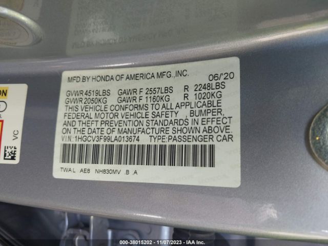 1HGCV3F99LA013674 Honda Accord Hybrid Touring
