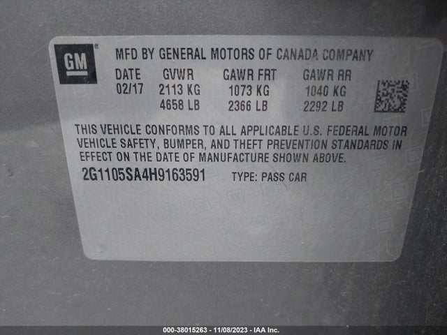 Chevrolet IMPALA 1LT 2017 2G1105SA4H9163591 Image 9