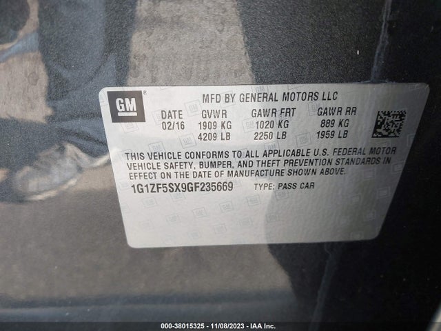 Chevrolet MALIBU 2LT 2016 1G1ZF5SX9GF235669 Image 9