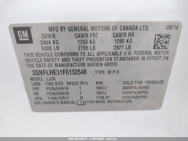 Chevrolet Equinox Ltz 2015 2GNFLHE31F6132548 Image 9