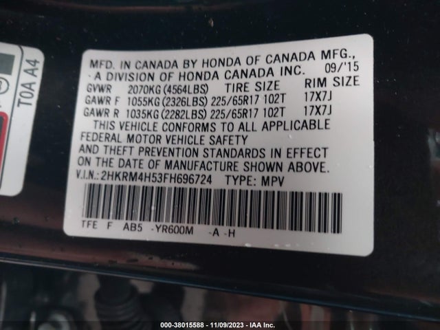 2015 HONDA CR-V EX VIN: 2HKRM4H53FH696724