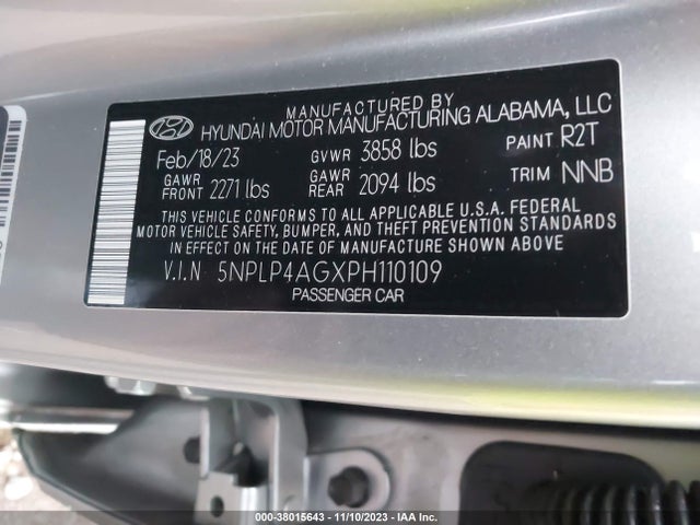 2023 HYUNDAI ELANTRA LIMITED VIN: 5NPLP4AGXPH110109