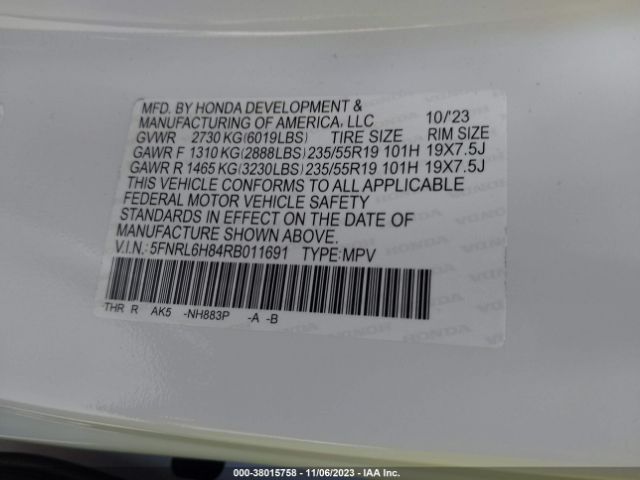 2024 HONDA ODYSSEY 5FNRL6H84RB011691 Photo 8