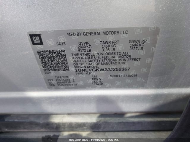1GNEVGKW2JJ252367 Chevrolet Traverse 1lt