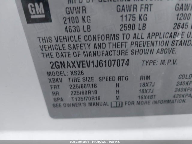 Chevrolet Equinox Premier 2018 2GNAXVEV1J6107074 Image 9