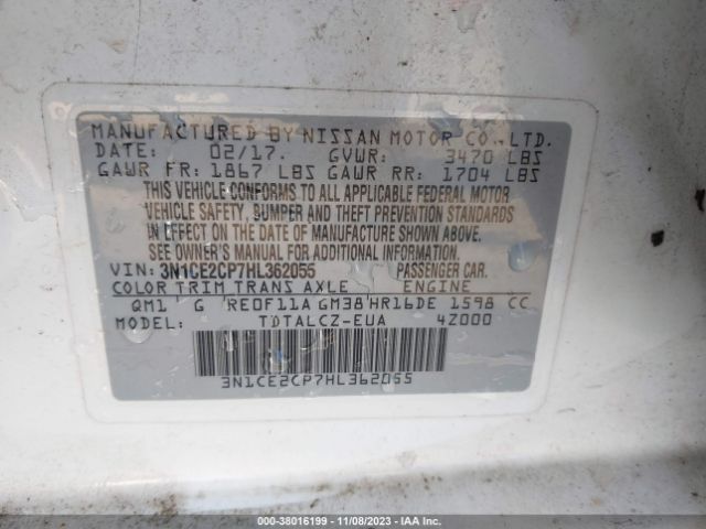 3N1CE2CP7HL362055 Nissan Versa Note S Plus