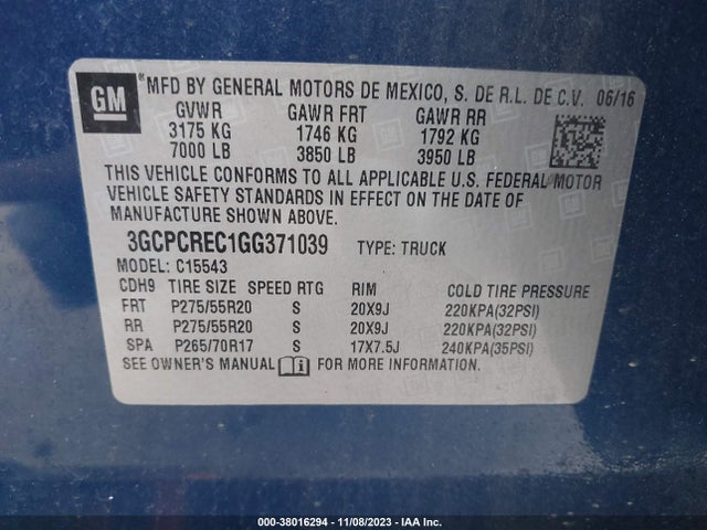 2016 CHEVROLET SILVERADO 1500 1LT VIN: 3GCPCREC1GG371039