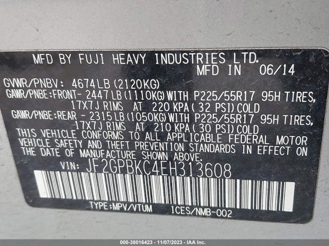 JF2GPBKC4EH313608 Subaru Xv Crosstrek Hybrid Touring