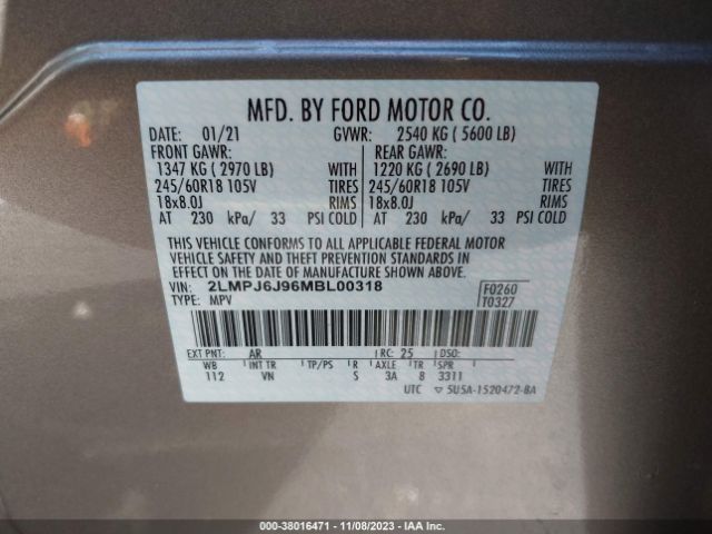 2021 LINCOLN NAUTILUS 2LMPJ6J96MBL00318 Photo 8