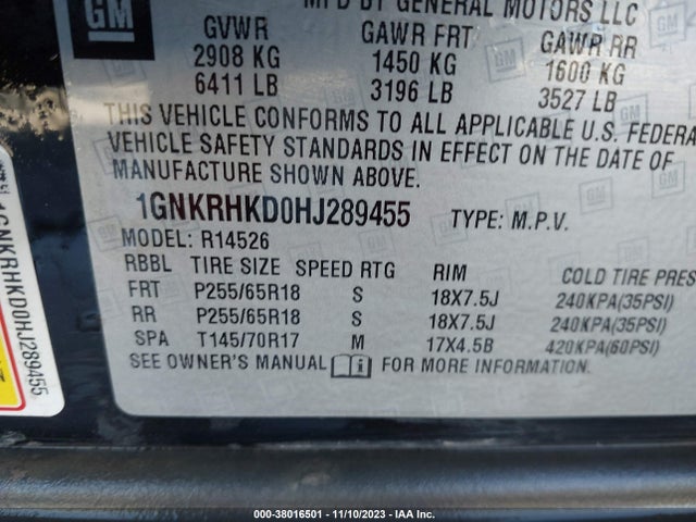 Chevrolet Traverse 2lt 2017 1GNKRHKD0HJ289455 Image 9
