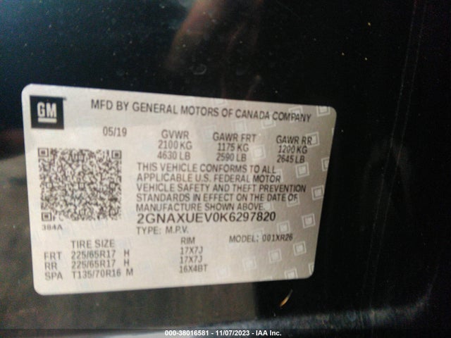 Chevrolet EQUINOX LT 2019 2GNAXUEV0K6297820 Image 9