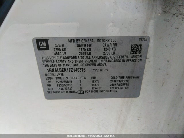 Chevrolet EQUINOX LT 2015 1GNALBEK1FZ140376 Image 9