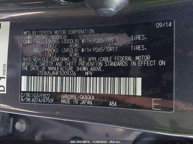 JTEBU5JR4F5209336 Toyota 4RUNNER SR5