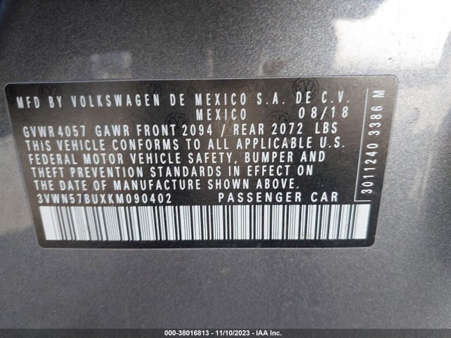 2019 VOLKSWAGEN JETTA 1.4T S VIN: 3VWN57BUXKM090402