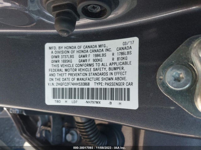 Honda CIVIC EX 2017 2HGFC2F74HH530868 Image 9