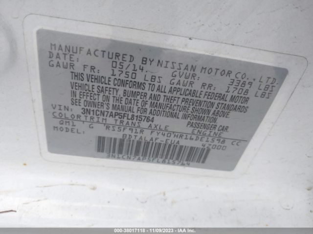 3N1CN7AP5FL815764 Nissan Versa 1.6 S
