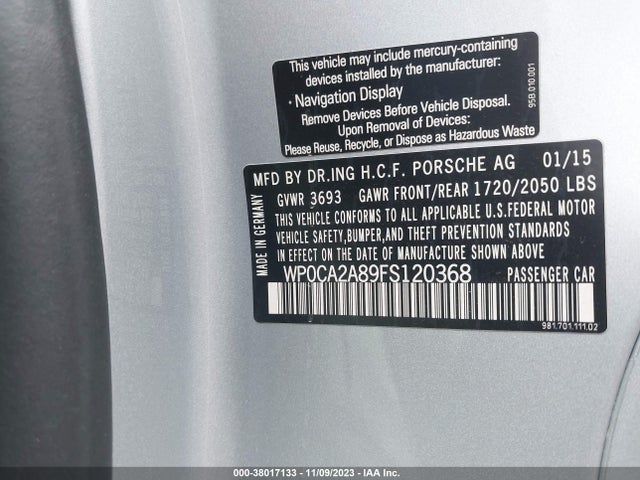 2015 PORSCHE BOXSTER WP0CA2A89FS120368 Photo 8