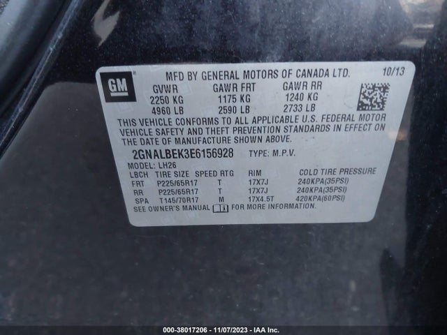 2014 CHEVROLET EQUINOX 1LT VIN: 2GNALBEK3E6156928