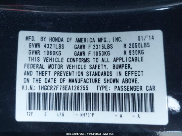 1HGCR2F76EA126255 Honda ACCORD EX