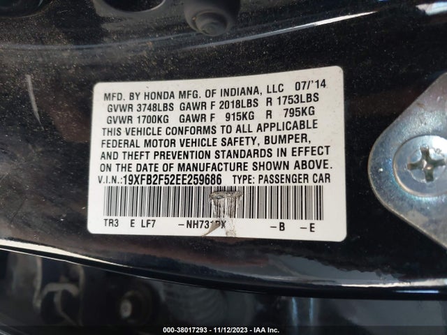 Honda Civic Lx 2014 19XFB2F52EE259686 Image 9