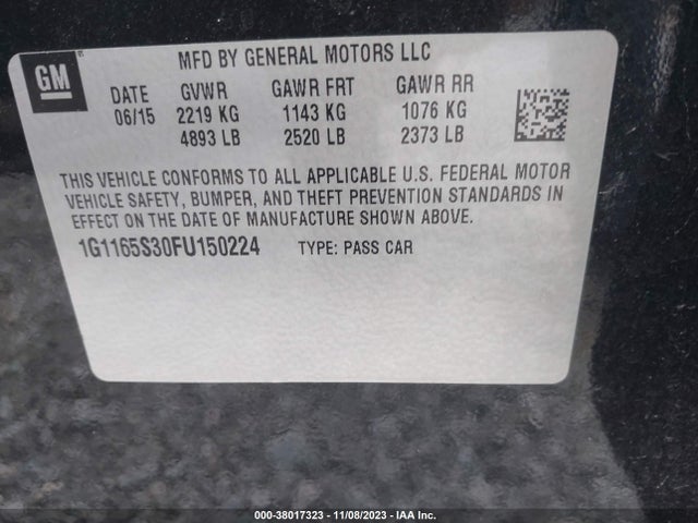 Chevrolet IMPALA 2LZ 2015 1G1165S30FU150224 Image 9