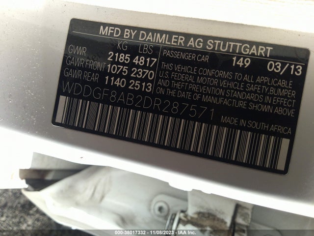 2013 MERCEDES-BENZ C 300 SPORT 4MATIC/LUXURY 4MATIC VIN: WDDGF8AB2DR287571