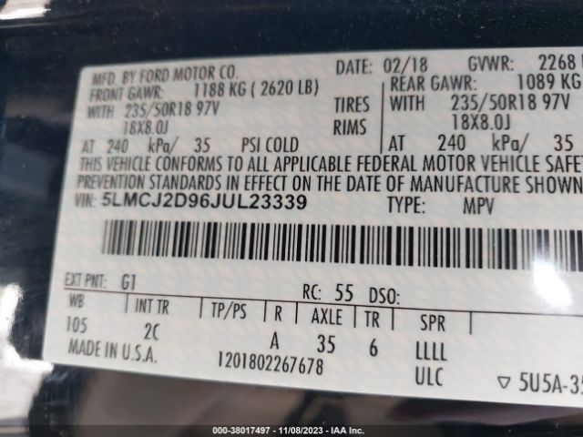 Lincoln MKC SELECT 2018 5LMCJ2D96JUL23339 Image 9