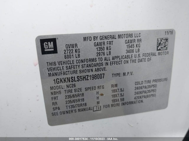 GMC Acadia Sle-2 2017 1GKKNSLS5HZ198007 Image 9
