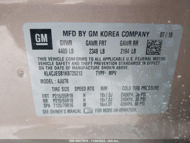 KL4CJESB1KB725212 Buick Encore Awd Preferred